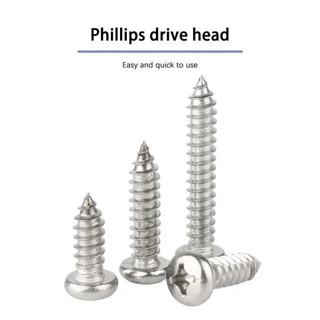 Alt view image 2 of 7 - #8 x 1-1/2" Wood Screw, Phillips Pan Round Head, 304 Stainless Steel, Self Tapping Sheet Metal Screws, M4 x 40mm, 50-Piece