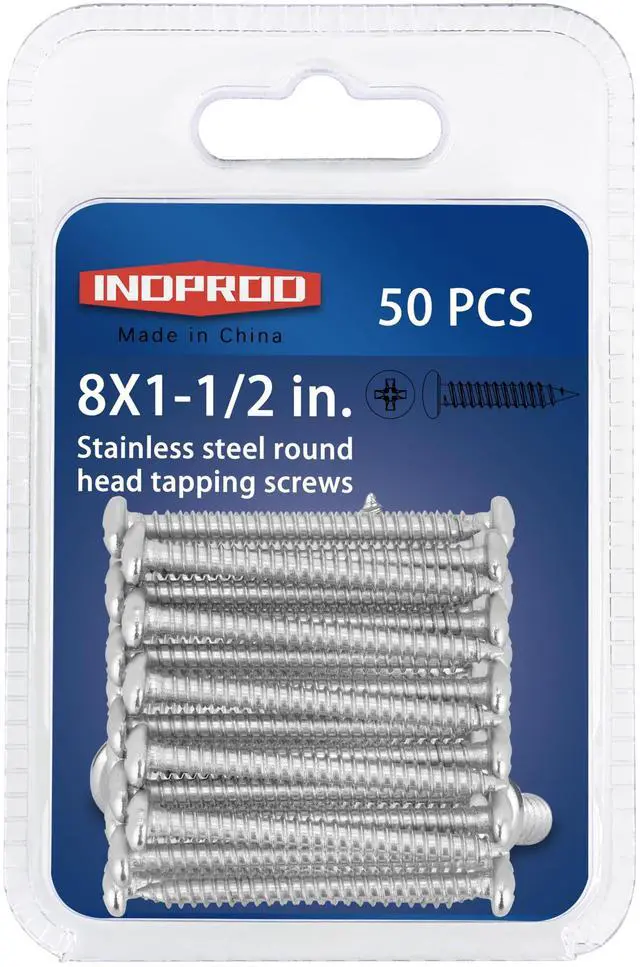 Main image of #8 x 1-1/2" Wood Screw, Phillips Pan Round Head, 304 Stainless Steel, Self Tapping Sheet Metal Screws, M4 x 40mm, 50-Piece