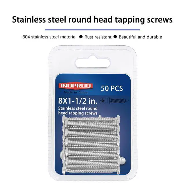 Alt view image 5 of 7 - #8 x 1-1/2" Wood Screw, Phillips Pan Round Head, 304 Stainless Steel, Self Tapping Sheet Metal Screws, M4 x 40mm, 50-Piece