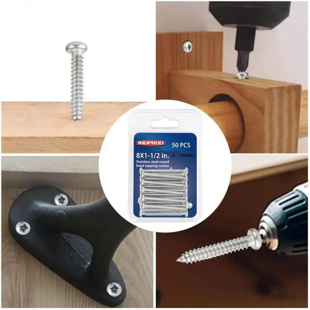 Alt view image 7 of 7 - #8 x 1-1/2" Wood Screw, Phillips Pan Round Head, 304 Stainless Steel, Self Tapping Sheet Metal Screws, M4 x 40mm, 50-Piece
