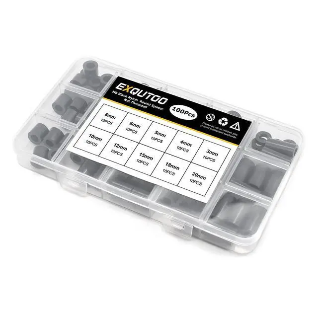 Alt view image 7 of 7 - Black ABS Round Washers ID 6.2mm, OD 11mm | 3mm 4mm 5mm 6mm 8mm 10mm 15mm 18mm 20mm Length, Assortment Kit, Non-Threaded, Suitable for M6 Screws Hardware Spacer Bracket