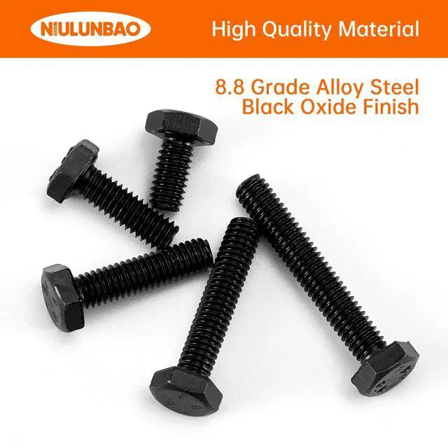 Alt view image 4 of 7 - M4 x 8mm 12mm 16mm 20mm 25mm Heavy Duty Hexagon Bolts Hex Head Screws, 8.8 Grade Alloy Steel, Black Oxide Finish, Metric Machine Fully Thread, Assortment Kit 100PCS