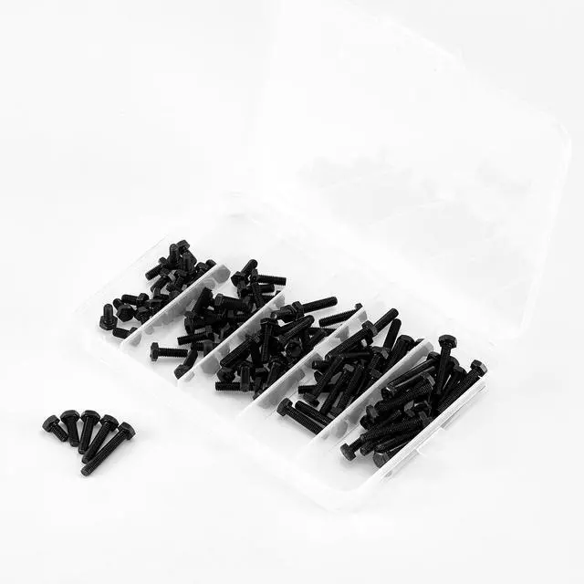 Alt view image 7 of 7 - M4 x 8mm 12mm 16mm 20mm 25mm Heavy Duty Hexagon Bolts Hex Head Screws, 8.8 Grade Alloy Steel, Black Oxide Finish, Metric Machine Fully Thread, Assortment Kit 100PCS