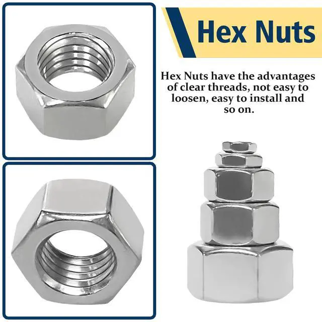 Alt view image 4 of 7 - SAE Hex Nut Assortment Kit,150Pcs Stainless Steel#4-1/2 Nut Set | 4#40 6#32 8#32 10#24 10#32 12#24 1/4-20 5/16-18 3/8-16 1/2-13 Hardware nut 304 SS hexagonal nuts set unc