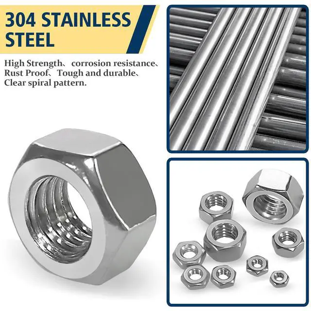 Alt view image 3 of 7 - SAE Hex Nut Assortment Kit,150Pcs Stainless Steel#4-1/2 Nut Set | 4#40 6#32 8#32 10#24 10#32 12#24 1/4-20 5/16-18 3/8-16 1/2-13 Hardware nut 304 SS hexagonal nuts set unc