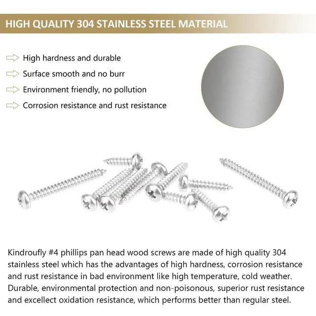Alt view image 2 of 7 - 212 Pieces #4 x 3/8" 1/2" 5/8" 3/4" 1" Phillips Pan Head Self-Tapping Screws, Wood Screws Assortment Kit, 304 Stainless Steel