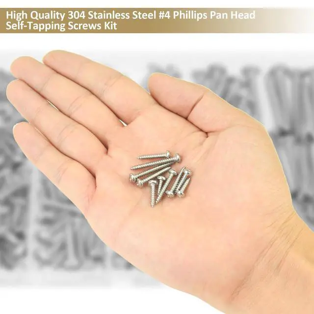 Alt view image 6 of 7 - 212 Pieces #4 x 3/8" 1/2" 5/8" 3/4" 1" Phillips Pan Head Self-Tapping Screws, Wood Screws Assortment Kit, 304 Stainless Steel