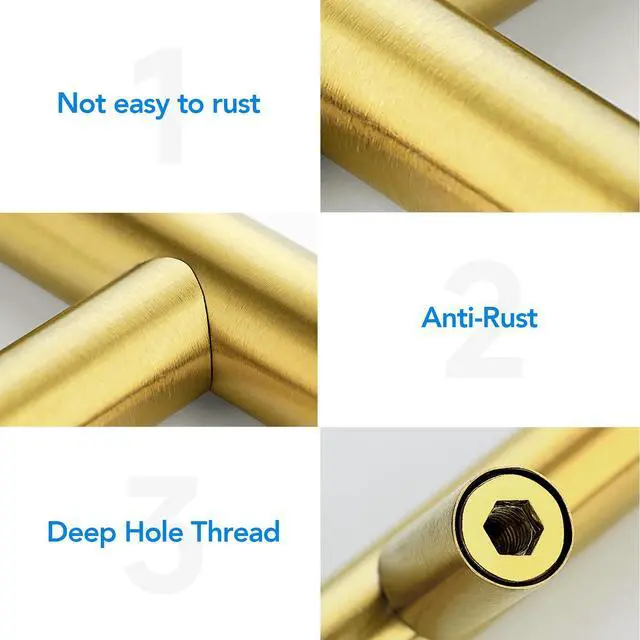 Alt view image 4 of 7 - Gold Cabinet Handles, Drawer Pulls, 3 Inch, 10 Pack | Stainless Steel Pulls, Smooth Bar Grip, Warm Kitchen Style, For Cabinets, Bathroom Vanities, Dressers