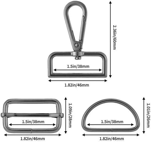 Alt view image 2 of 5 - 15pcs Bag Hardware Swivel Snap Hooks,Tri-glide Slide Buckles,D Rings for Purse and Bag Making(Gunmetal,1 1/2 inch