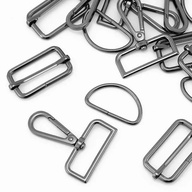 Alt view image 4 of 5 - 15pcs Bag Hardware Swivel Snap Hooks,Tri-glide Slide Buckles,D Rings for Purse and Bag Making(Gunmetal,1 1/2 inch