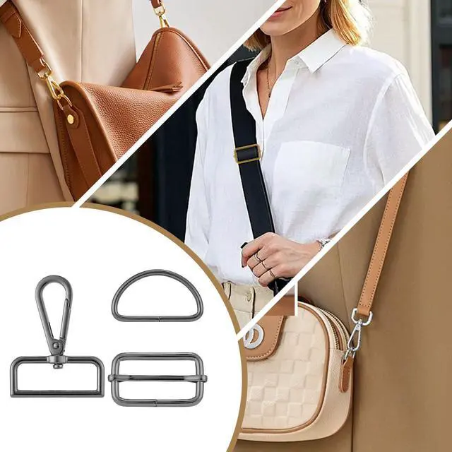Alt view image 5 of 5 - 15pcs Bag Hardware Swivel Snap Hooks,Tri-glide Slide Buckles,D Rings for Purse and Bag Making(Gunmetal,1 1/2 inch