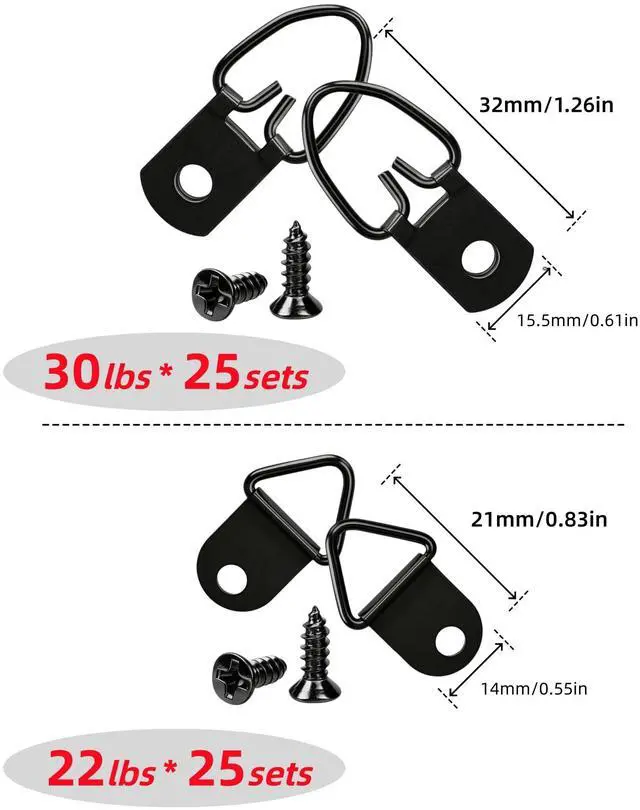 Alt view image 3 of 6 - 251Pcs Picture Hanging Kit, Dual-Size Heavy Duty Picture Hanging Hardware | 50 Sawtooth Picture Hangers + 50 D Rings + 150 Screws + Screwdriver, Wall Hanging Kit for Artwork Frame Canvas Mirror Clock