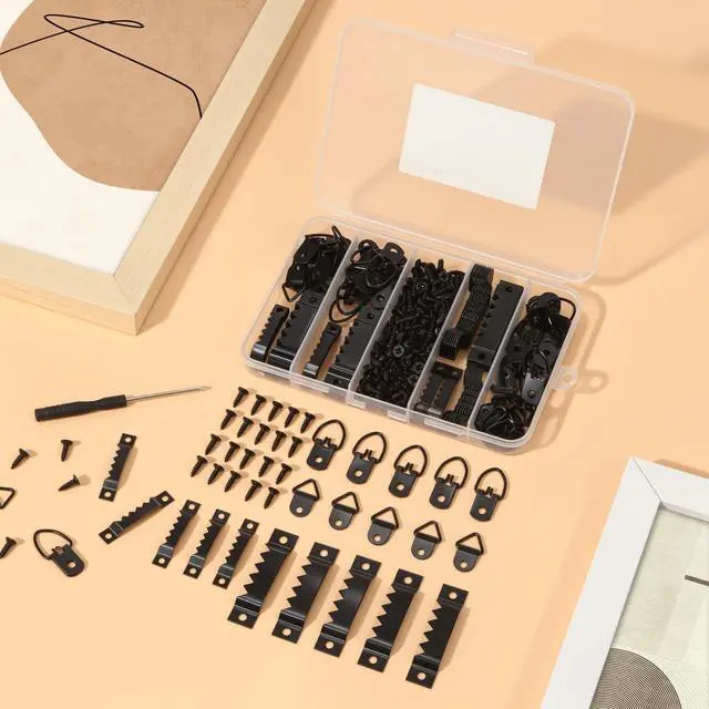 Alt view image 6 of 6 - 251Pcs Picture Hanging Kit, Dual-Size Heavy Duty Picture Hanging Hardware | 50 Sawtooth Picture Hangers + 50 D Rings + 150 Screws + Screwdriver, Wall Hanging Kit for Artwork Frame Canvas Mirror Clock