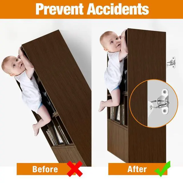 Alt view image 2 of 7 - Furniture Anchors (10 Packs) Anti Tip Furniture Anchors for Baby Proofing, Furniture Wall Anchor Earthquake Straps for Furniture Dresser Wall Safety Anchor Furniture Fasteners to Wall, White
