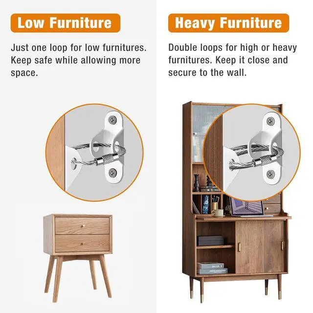 Alt view image 4 of 7 - Furniture Anchors (10 Packs) Anti Tip Furniture Anchors for Baby Proofing, Furniture Wall Anchor Earthquake Straps for Furniture Dresser Wall Safety Anchor Furniture Fasteners to Wall, White
