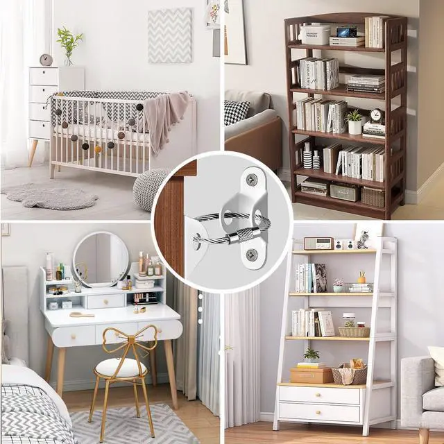 Alt view image 6 of 7 - Furniture Anchors (10 Packs) Anti Tip Furniture Anchors for Baby Proofing, Furniture Wall Anchor Earthquake Straps for Furniture Dresser Wall Safety Anchor Furniture Fasteners to Wall, White