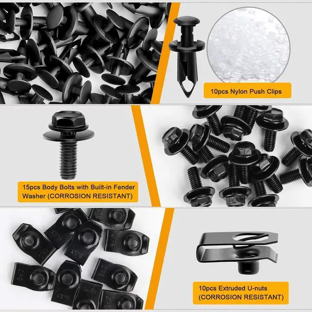 Alt view image 4 of 7 - GRC-70 35PCS Engine Under Cover Splash Shield Guard Body Bolts Bumper Fender Liner Push Retainer Fastener Rivet Clips , black