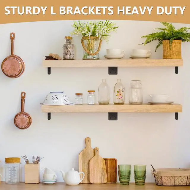 Alt view image 5 of 7 - 25Pcs L Brackets for Shelves, 3 Sizes Angle Corner Braces Metal L Bracket Heavy Duty for Wood, Sturdy and Rustproof for Repairing Furniture with 82Pcs Screws Mounting Bracket Easily Black