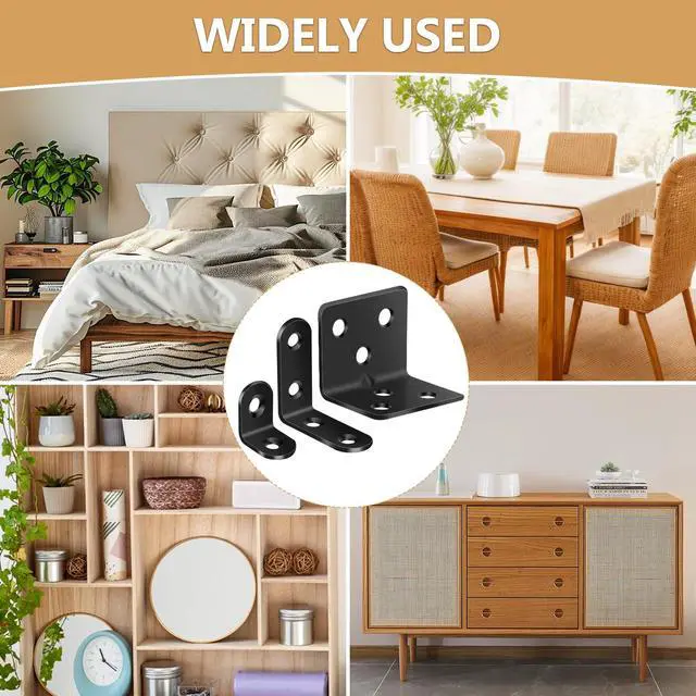 Alt view image 7 of 7 - 25Pcs L Brackets for Shelves, 3 Sizes Angle Corner Braces Metal L Bracket Heavy Duty for Wood, Sturdy and Rustproof for Repairing Furniture with 82Pcs Screws Mounting Bracket Easily Black