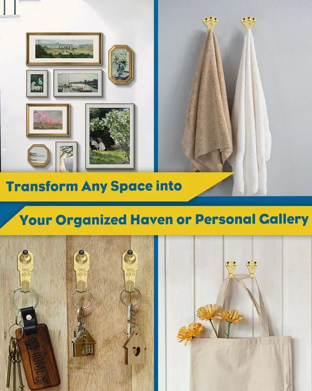 Alt view image 7 of 7 - 152 Pcs Heavy Duty Picture Hanging Kit, Picture Hanging Hooks,Gold | Picture hangers,10-100 lb weight ratings, for drywall & wood, frame hooks for hanging photos mirrors paintings