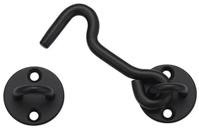 Main image of 4" Privacy Hook and Eye Gate Door Latch, Easy Barn Door Lock, Black | Solid 5/16" Iron Rod, 2-Layer Powder Coating, Quick Locking for Sliding Barn, Pocket, Closet, Screen Doors, Indoor/Outdoor
