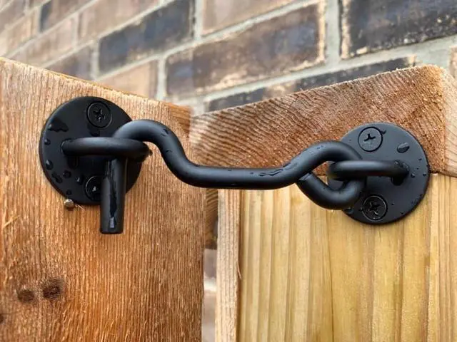 Alt view image 2 of 6 - 4" Privacy Hook and Eye Gate Door Latch, Easy Barn Door Lock, Black | Solid 5/16" Iron Rod, 2-Layer Powder Coating, Quick Locking for Sliding Barn, Pocket, Closet, Screen Doors, Indoor/Outdoor