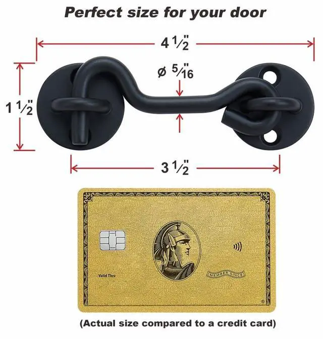 Alt view image 4 of 6 - 4" Privacy Hook and Eye Gate Door Latch, Easy Barn Door Lock, Black | Solid 5/16" Iron Rod, 2-Layer Powder Coating, Quick Locking for Sliding Barn, Pocket, Closet, Screen Doors, Indoor/Outdoor