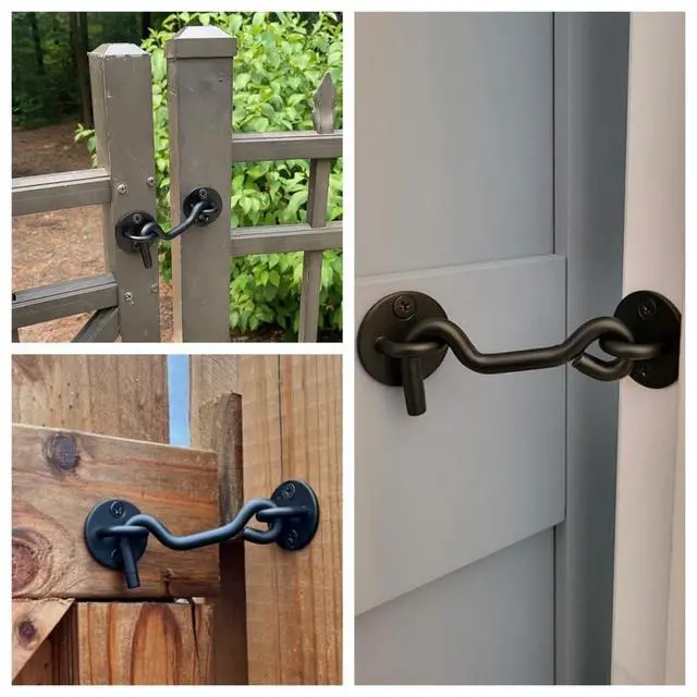 Alt view image 5 of 6 - 4" Privacy Hook and Eye Gate Door Latch, Easy Barn Door Lock, Black | Solid 5/16" Iron Rod, 2-Layer Powder Coating, Quick Locking for Sliding Barn, Pocket, Closet, Screen Doors, Indoor/Outdoor