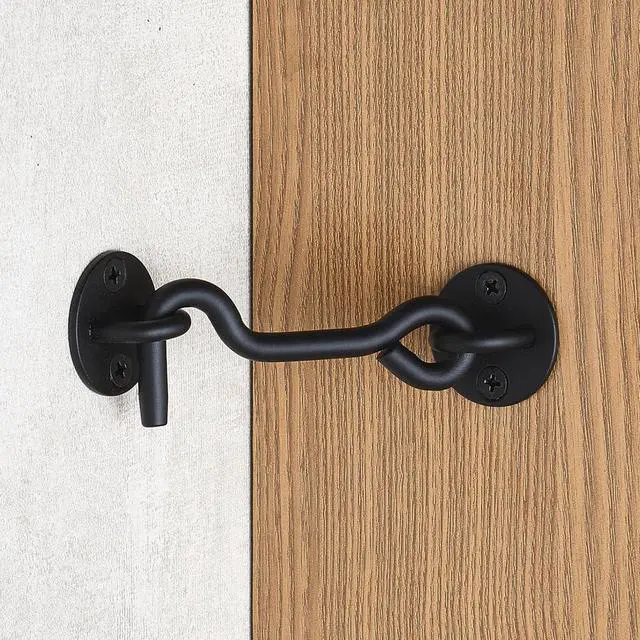 Alt view image 3 of 6 - 4" Privacy Hook and Eye Gate Door Latch, Easy Barn Door Lock, Black | Solid 5/16" Iron Rod, 2-Layer Powder Coating, Quick Locking for Sliding Barn, Pocket, Closet, Screen Doors, Indoor/Outdoor