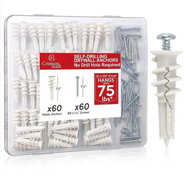 Main image of 120Pcs #8 Self Drilling Drywall Anchors and Screws Assortment Kit | #8 x 1-1/4" Superb Wall Anchors Hold Up to 75lbs, No Drill Hole Required for Drywall Screws & Anchors Installation