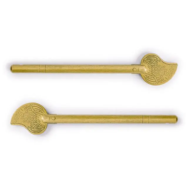 Alt view image 4 of 7 - HP Bird Tail Brass Key Pins, 2-Pack, 4.3 in | Set of 2 solid brass replacement keys with bird-tail bow, 4.37 x 0.83 x 0.2 in; for Chinese cabinet faceplates.