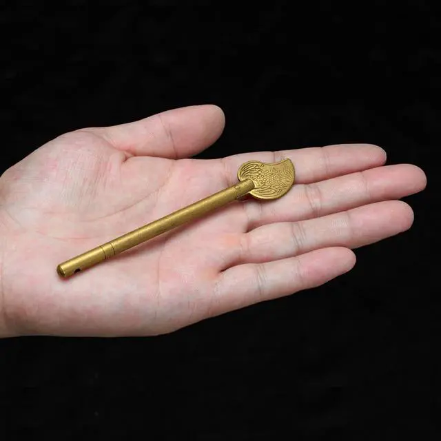 Alt view image 6 of 7 - HP Bird Tail Brass Key Pins, 2-Pack, 4.3 in | Set of 2 solid brass replacement keys with bird-tail bow, 4.37 x 0.83 x 0.2 in; for Chinese cabinet faceplates.