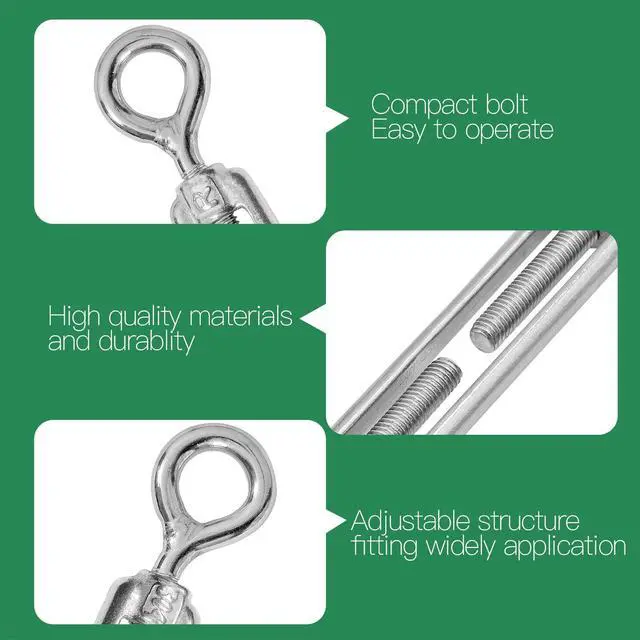 Alt view image 3 of 7 - Jamiikury 3PCS M5 Eye & Eye Turnbuckle 304 Stainless Steel Turnbuckle Wire Rope Tension Heavy Duty Turnbuckles for Cable Railing Wire Rope Hardware Kit (M5, Eye & Eye)