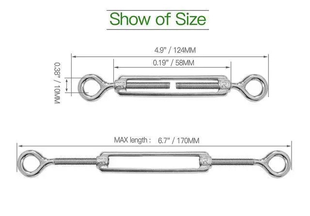 Alt view image 5 of 7 - Jamiikury 3PCS M5 Eye & Eye Turnbuckle 304 Stainless Steel Turnbuckle Wire Rope Tension Heavy Duty Turnbuckles for Cable Railing Wire Rope Hardware Kit (M5, Eye & Eye)