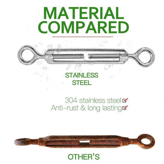 Alt view image 6 of 7 - Jamiikury 3PCS M5 Eye & Eye Turnbuckle 304 Stainless Steel Turnbuckle Wire Rope Tension Heavy Duty Turnbuckles for Cable Railing Wire Rope Hardware Kit (M5, Eye & Eye)