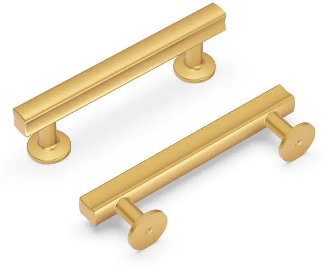 Main image of 1 Pack Solid Core Kitchen Cabinet Pulls, Luxury Cabinet Handles, Hardware for Doors & Dresser Drawers, 3-3/4 Inch (96mm) Hole Center, Brushed Golden Brass, Woodward Collection