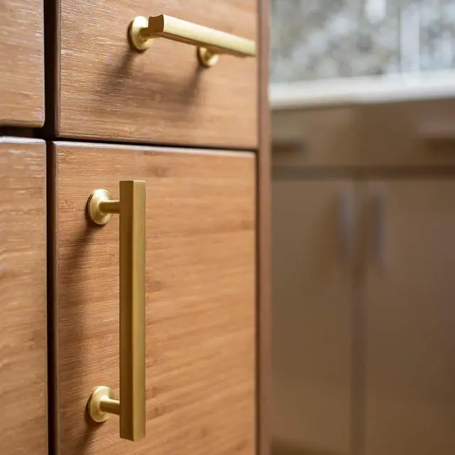 Alt view image 5 of 7 - 1 Pack Solid Core Kitchen Cabinet Pulls, Luxury Cabinet Handles, Hardware for Doors & Dresser Drawers, 3-3/4 Inch (96mm) Hole Center, Brushed Golden Brass, Woodward Collection