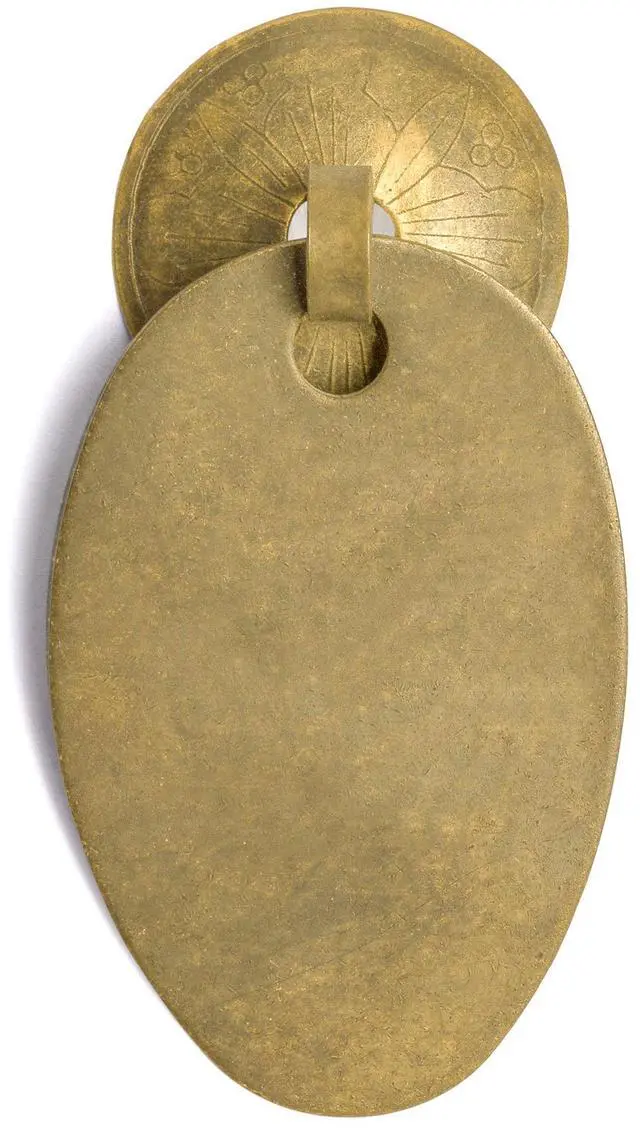 Main image of HP Golden Egg Brass Drawer Pulls, 2-Pack, 3.1 in | Egg-shaped solid brass pulls with beveled edges symbolize spring and rebirth; set of 2 with floral washers and joining pins