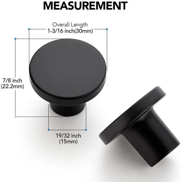 Alt view image 2 of 7 - 10 Pack Black Cabinet Knobs, 1-1/5 Inch Round Drawer Knobs | Cabinet Hardware, Cabinets, Drawers, Dressers, Closets, Solid Metal, Easy Install, Screws Included, Single Hole