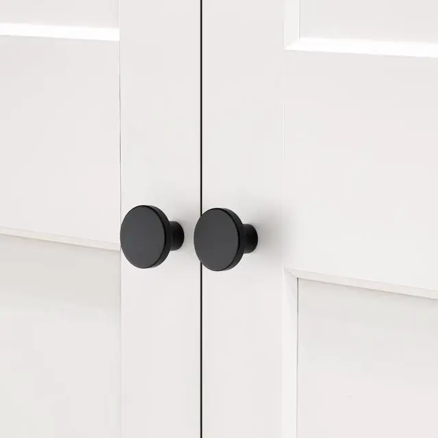 Alt view image 3 of 7 - 10 Pack Black Cabinet Knobs, 1-1/5 Inch Round Drawer Knobs | Cabinet Hardware, Cabinets, Drawers, Dressers, Closets, Solid Metal, Easy Install, Screws Included, Single Hole