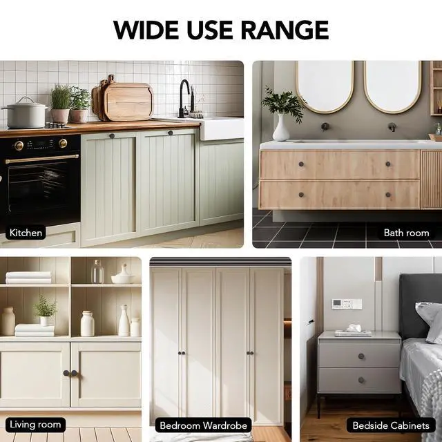 Alt view image 7 of 7 - 10 Pack Black Cabinet Knobs, 1-1/5 Inch Round Drawer Knobs | Cabinet Hardware, Cabinets, Drawers, Dressers, Closets, Solid Metal, Easy Install, Screws Included, Single Hole