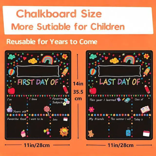 Alt view image 2 of 7 - First & Last Day of School Chalkboard Sign - Double-Sided Reusable Back to School Photo Prop, 11"x14" Kids Milestone Keepsake for Preschool, Kindergarten, Elementary