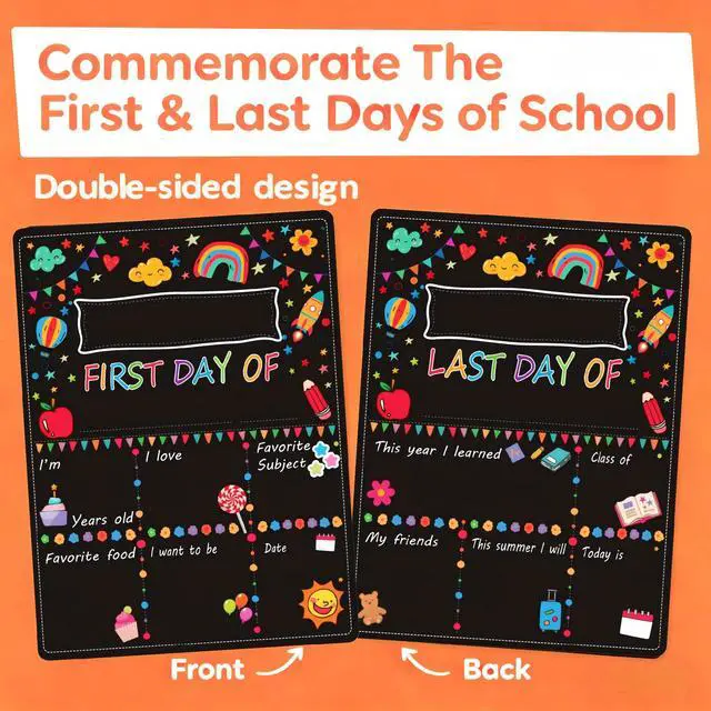 Alt view image 3 of 7 - First & Last Day of School Chalkboard Sign - Double-Sided Reusable Back to School Photo Prop, 11"x14" Kids Milestone Keepsake for Preschool, Kindergarten, Elementary