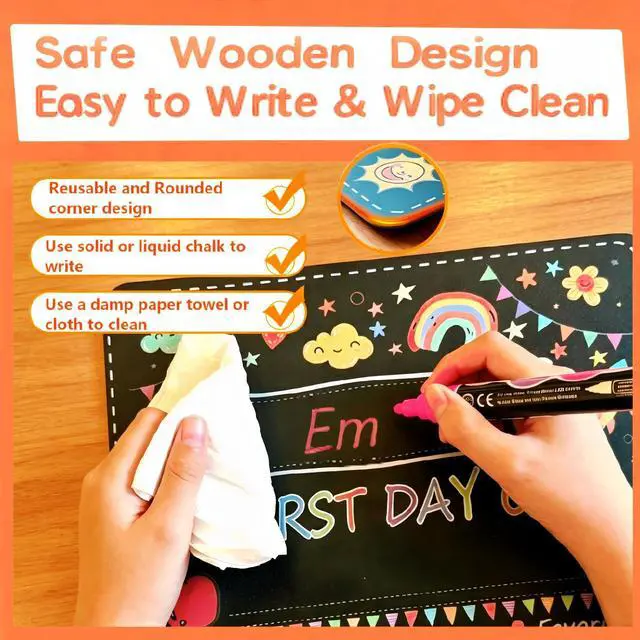 Alt view image 4 of 7 - First & Last Day of School Chalkboard Sign - Double-Sided Reusable Back to School Photo Prop, 11"x14" Kids Milestone Keepsake for Preschool, Kindergarten, Elementary