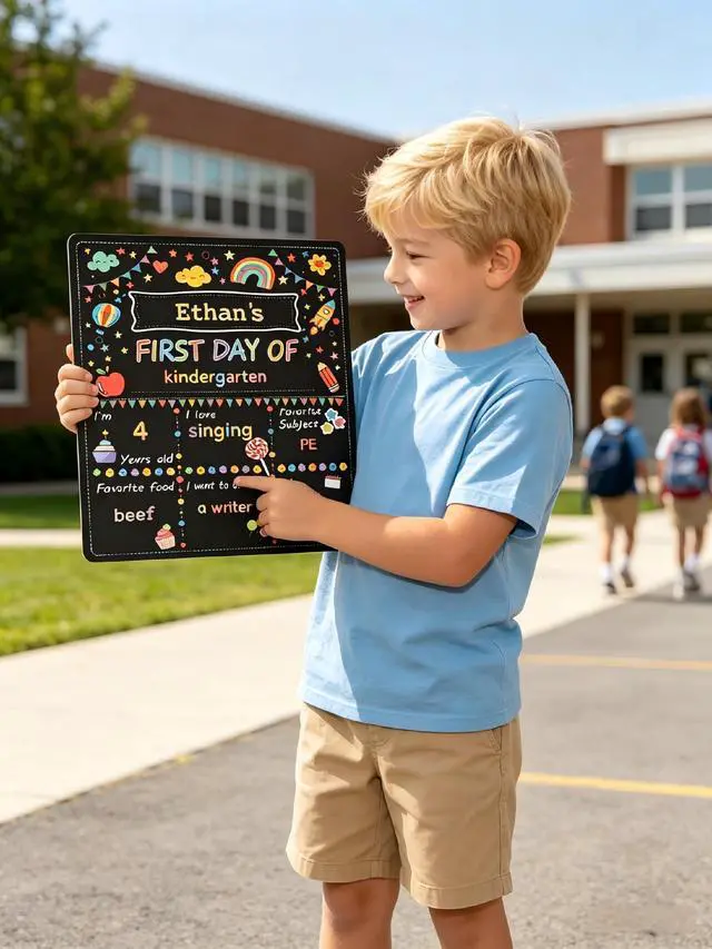 Alt view image 5 of 7 - First & Last Day of School Chalkboard Sign - Double-Sided Reusable Back to School Photo Prop, 11"x14" Kids Milestone Keepsake for Preschool, Kindergarten, Elementary