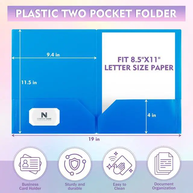 Alt view image 2 of 6 - 6 Pack Plastic Folders with Pockets,6 Rainbow Colors,2 Pocket,Durable Heavy Duty File Folders with Business Card Holder,Letter Size Paper for Office High School