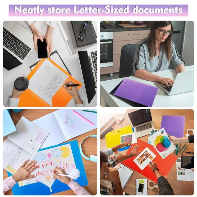 Alt view image 6 of 6 - 6 Pack Plastic Folders with Pockets,6 Rainbow Colors,2 Pocket,Durable Heavy Duty File Folders with Business Card Holder,Letter Size Paper for Office High School