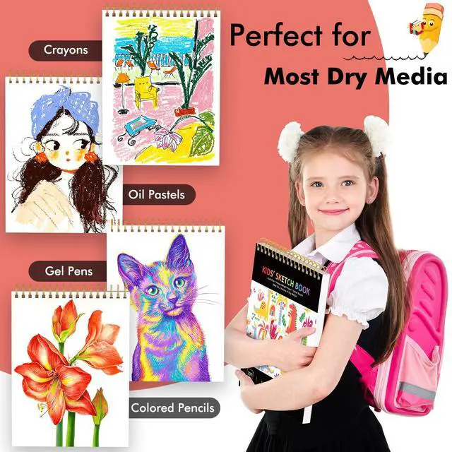 Alt view image 5 of 7 - Sketch Book for Kids, 9" x 12" Kids Sketchbook, Boys & Girls Gift | 100 Sheets Tear-out Acid-Free Drawing Paper |Spiral bound Smooth Paper for Pencils Markers Crayons, Art Supplies for Kids 3+