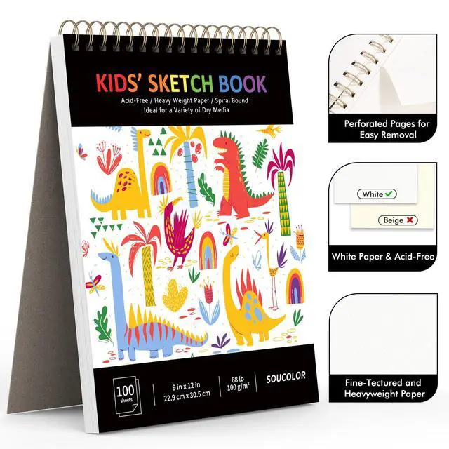 Alt view image 3 of 7 - Sketch Book for Kids, 9" x 12" Kids Sketchbook, Boys & Girls Gift | 100 Sheets Tear-out Acid-Free Drawing Paper |Spiral bound Smooth Paper for Pencils Markers Crayons, Art Supplies for Kids 3+