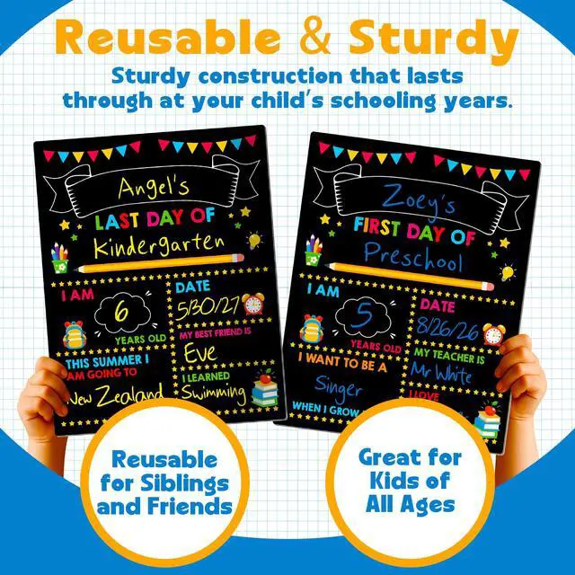 Alt view image 5 of 7 - First & Last Day of School Board, Double Sided Reusable Photo Sharing Prop | 14 x 11 IN First Day of School Chalkboard, Reusable School Signs, Blank Writing Board for Learning Memories
